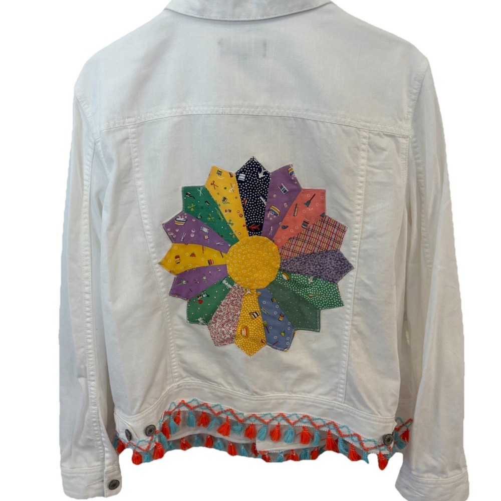 Patchwork Dresden Women’s White Jacket Vtg Size XL Talbots Upcycled OOAK
